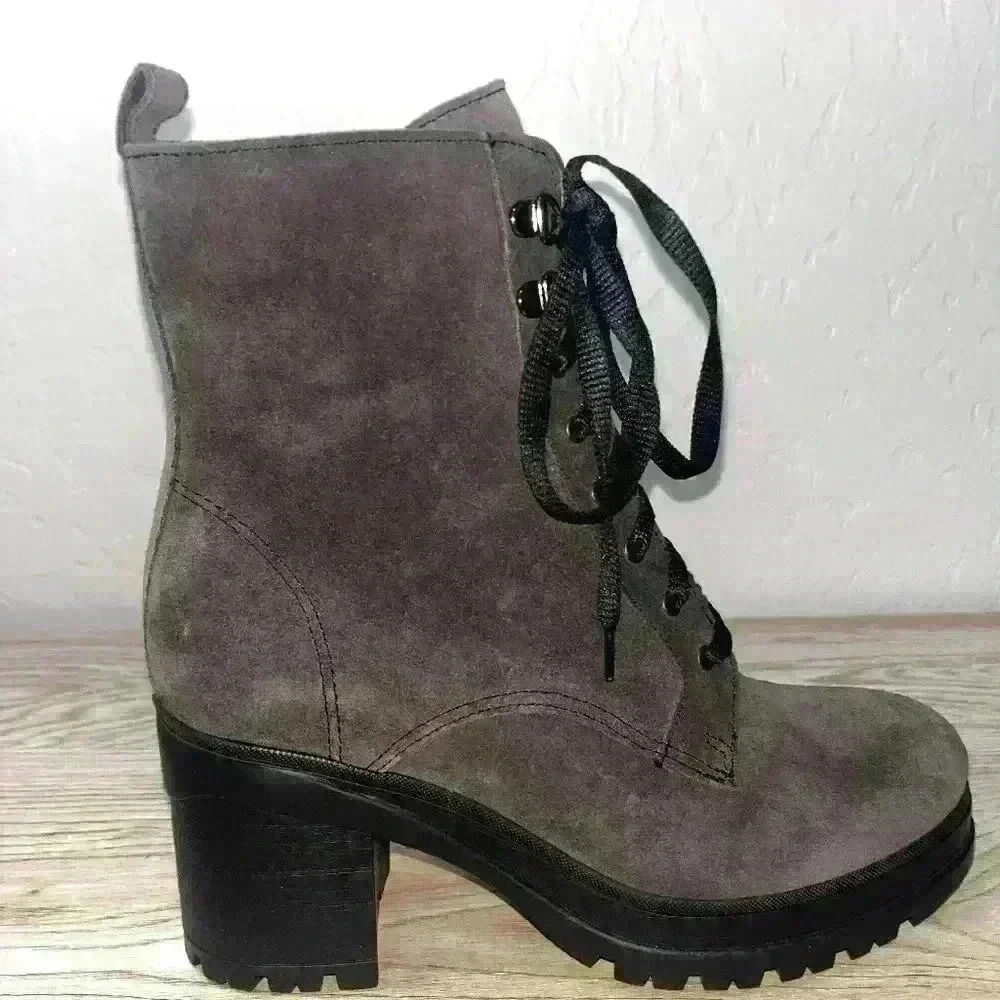 La Canadienne Prunella Rubber Heeled Combat Boots Suede Womens 7.5M $550